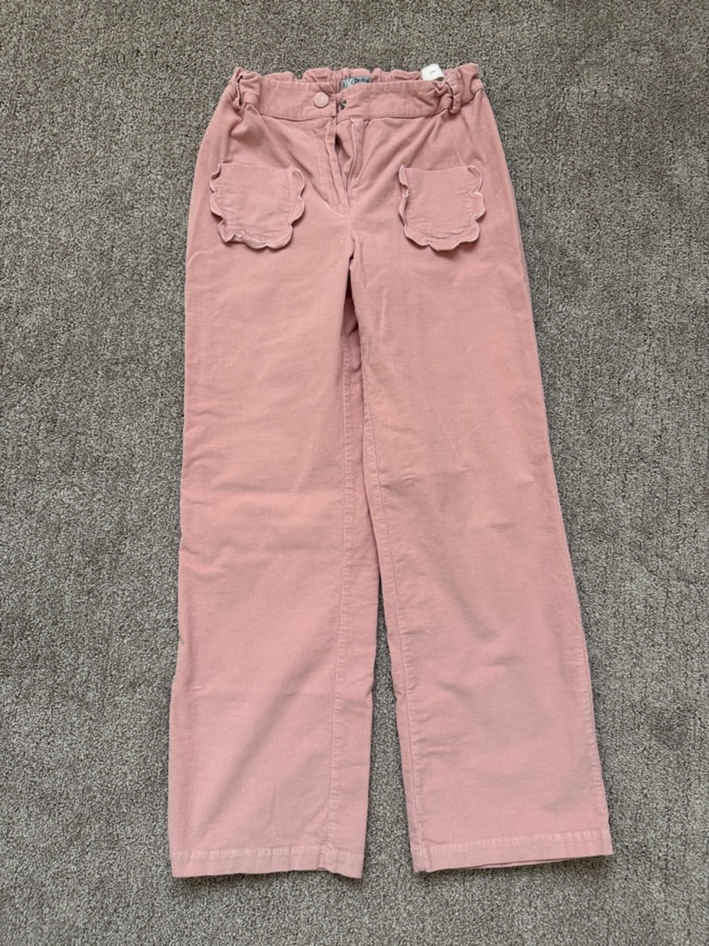 Girls' Pink Corduroy Wide-Leg Pants with Scallop Pockets